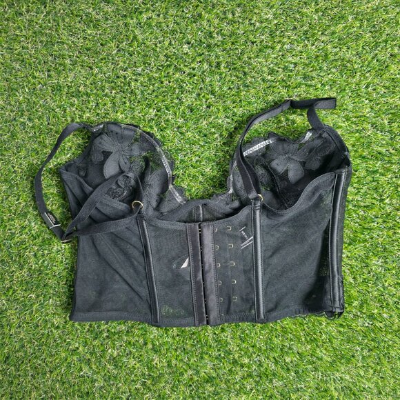 Victoria's Secret Black 34B Very Sexy Floral Embroidered Quarter Cup Bra Top - Picture 3 of 10